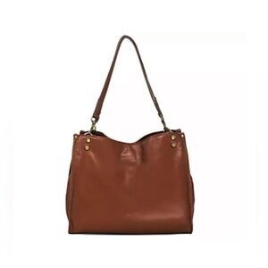 American Leather Company Lenox Triple Pocket Brown Leather Satchel Shoulder Bag